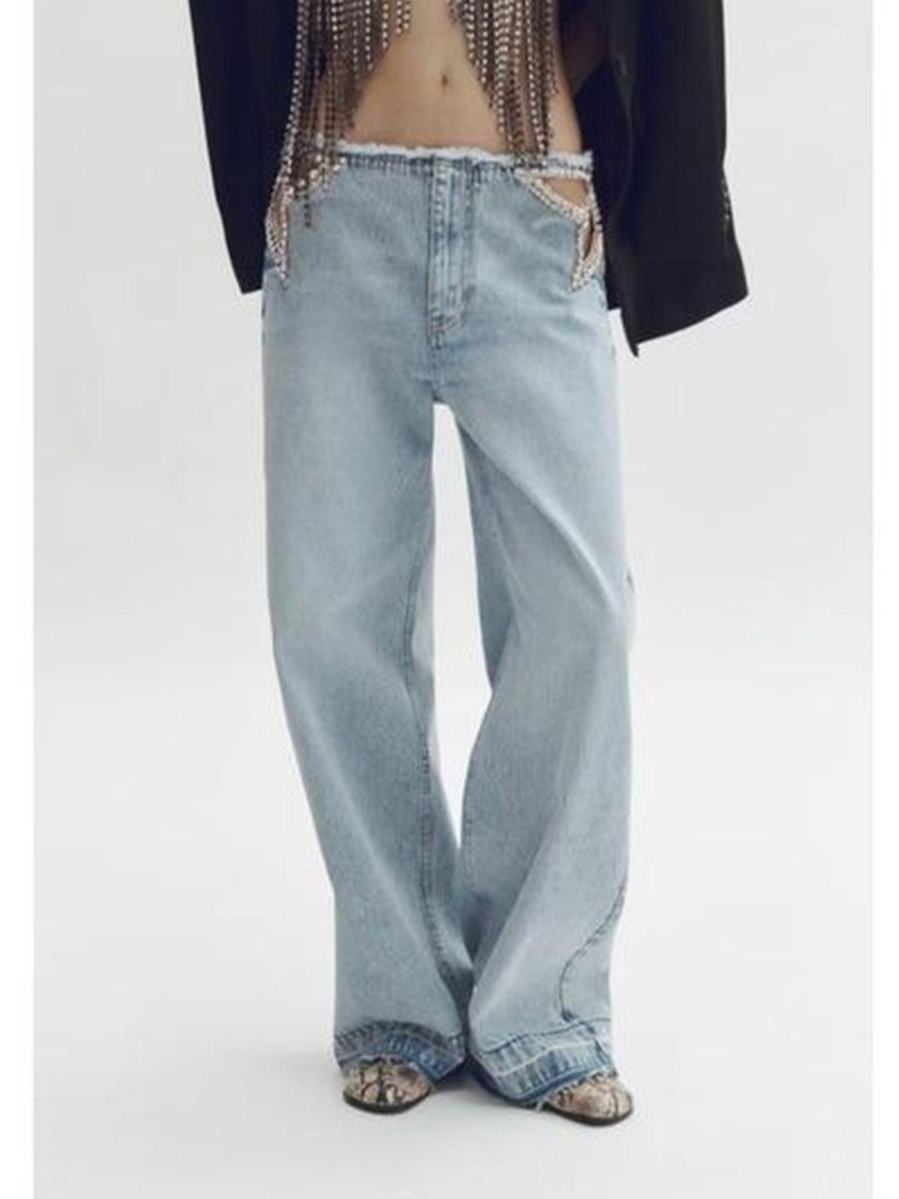 Stella McCartney X HM Light Blue Wide-Leg Embellished Jeans - Picture 3 of 6